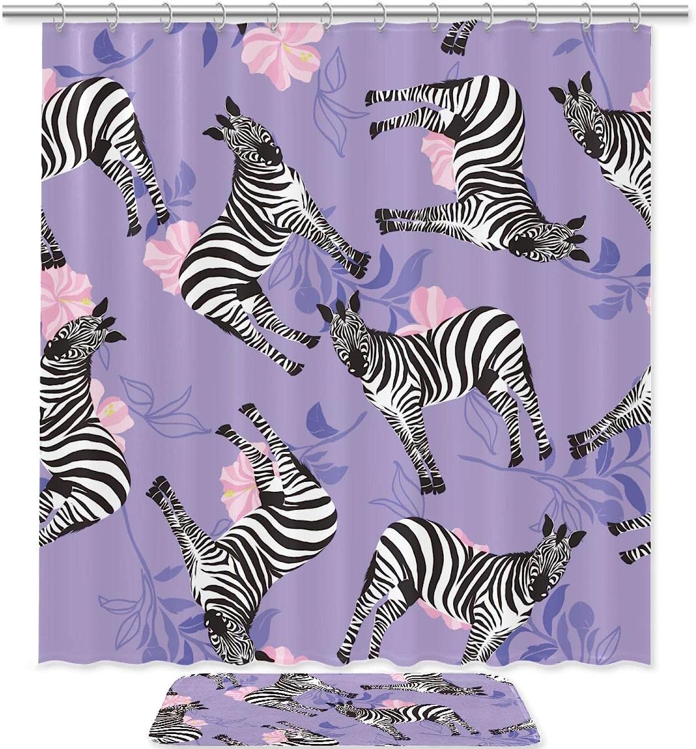 Purple Zebra Print Shower Curtain For Bathroom Tub Set