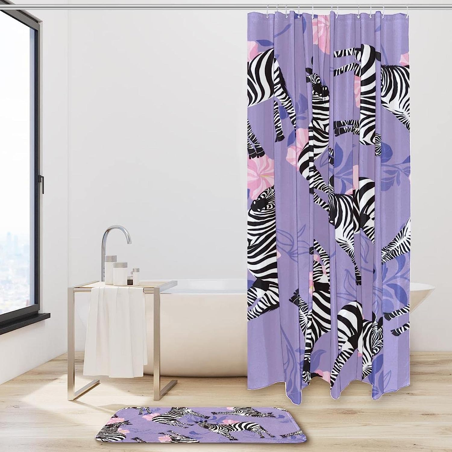Purple Zebra Print Shower Curtain For Bathroom Tub Set - Image 2