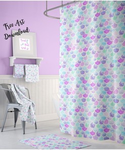 Purple and Teal Mermaid Bathroom Decor Shower Curtain for Girls