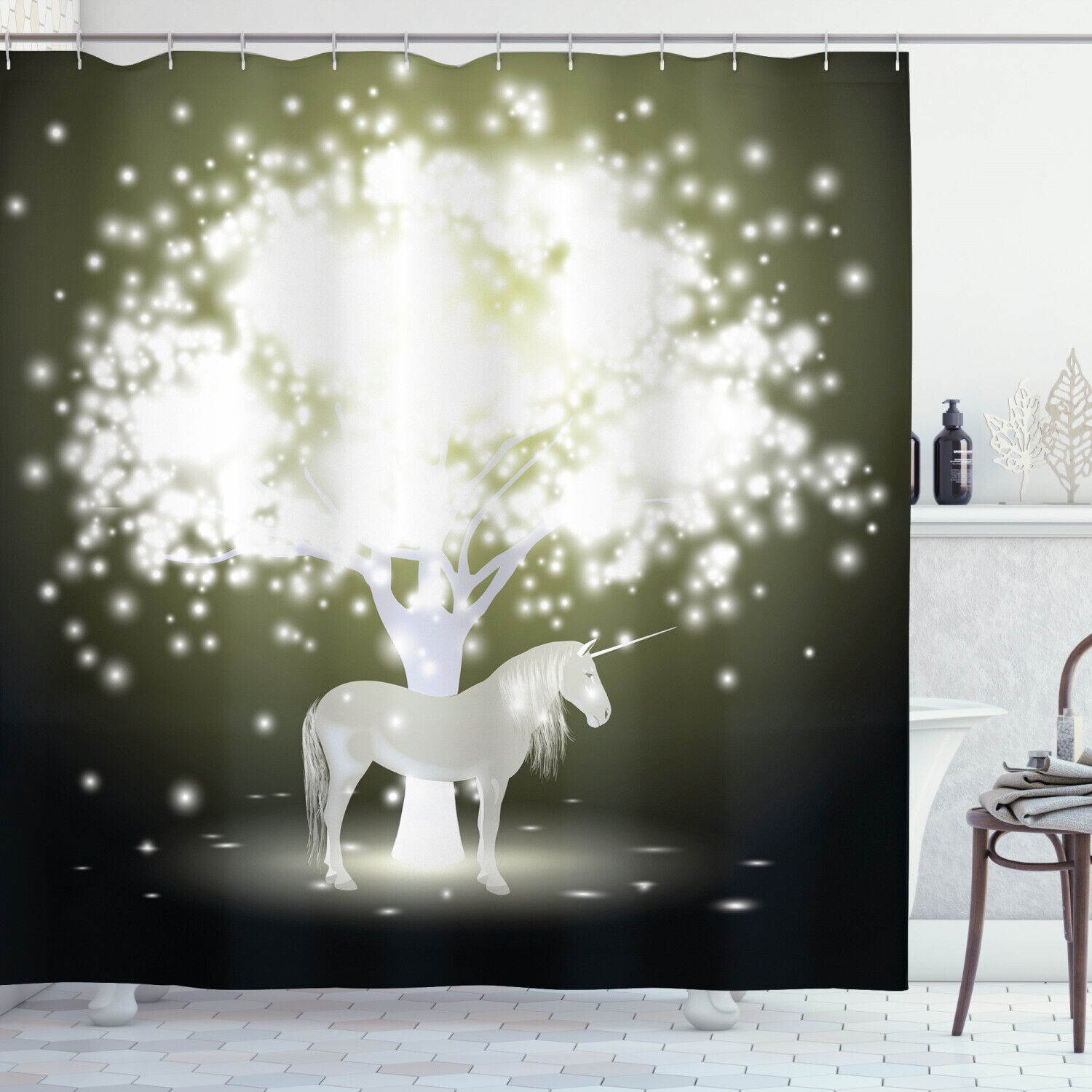 Purple and Yellow Magic Star Pattern Shower Curtain - Perfect for Space-Loving Bathroom Decor.