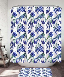 Purplish Lavender Bouquets Shower Curtain Set for Romantic Bathroom Decor with Floral Detail