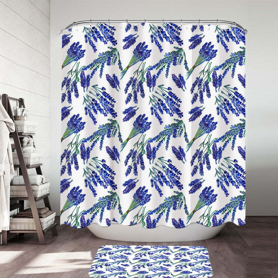 Purplish Lavender Bouquets Shower Curtain Set for Romantic Bathroom Decor with Floral Detail
