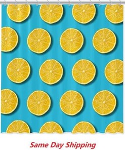 Quality Lemon Slice Printed Shower Curtain With Basic Hooks For Citrus Lovers
