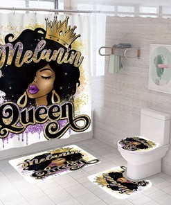 Queen Melanin African American Shower Curtain 4 Piece Set