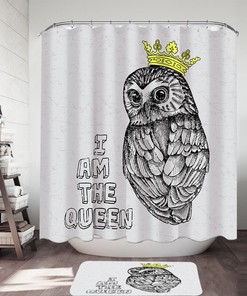 Queen Owl Drawing Print Shower Curtain For Bathroom