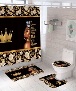 Queen Power African American Shower Curtain 4 Piece Set