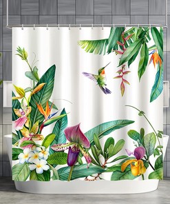 Quick-Drying Hummingbird Floral Shower Curtain - Waterproof And Elegant