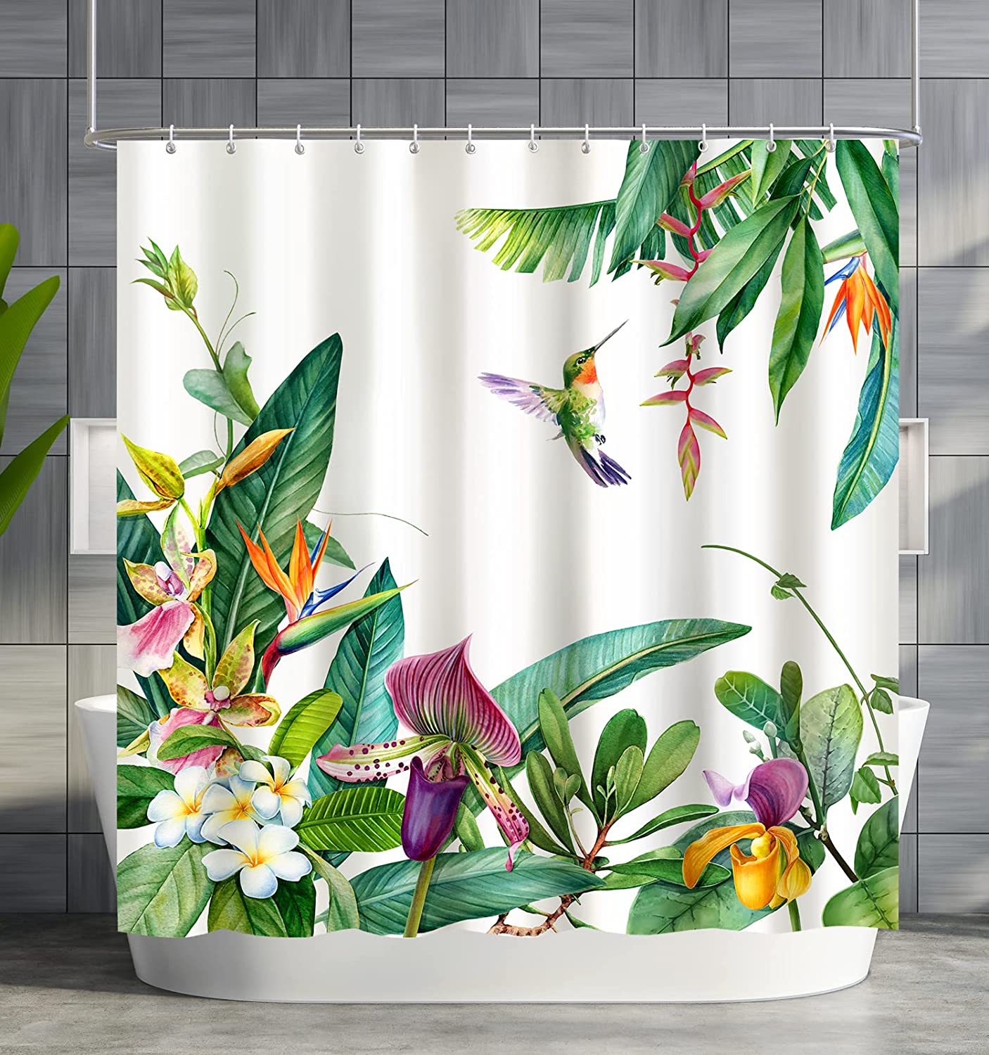 Quick-Drying Hummingbird Floral Shower Curtain - Waterproof And Elegant