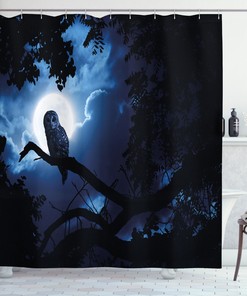 Quiet Woodland Full Moon Night Shower Curtain for a Serene Bathroom