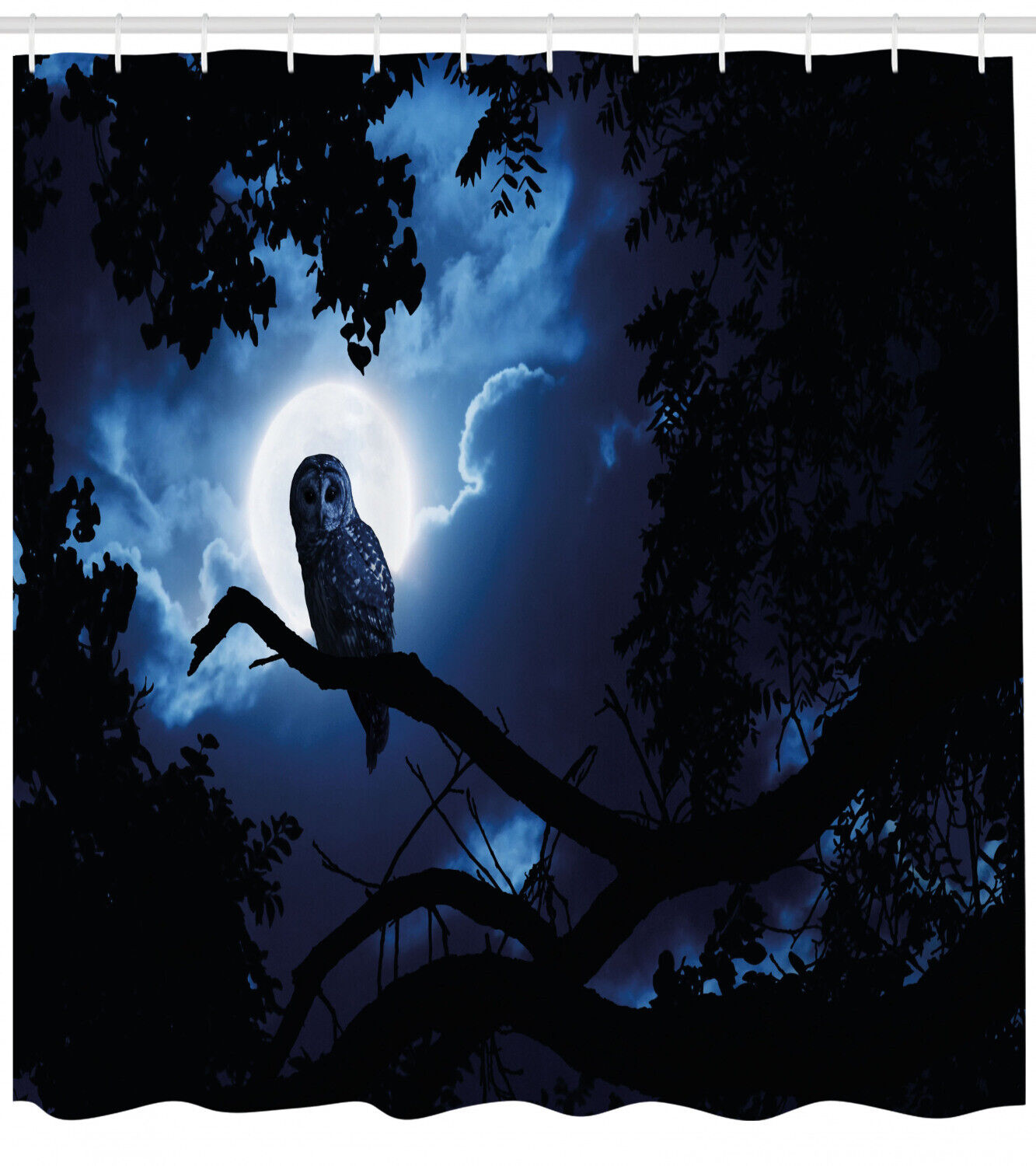 Quiet Woodland Full Moon Night Shower Curtain for a Serene Bathroom