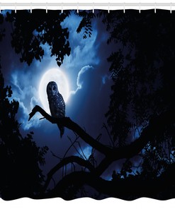 Quiet Woodland Full Moon Night Shower Curtain for a Serene Bathroom