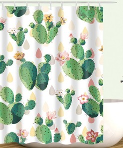 Quirky And Cute Green Boho Cacti Succulent Plant Shower Curtain