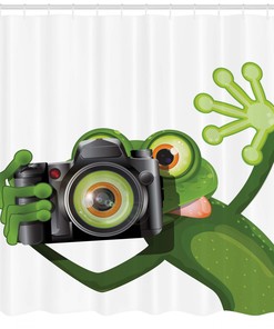 Quirky And Fun Frog Shower Curtain With Camera Print - A Perfect Addition To Your Bathroom Decor