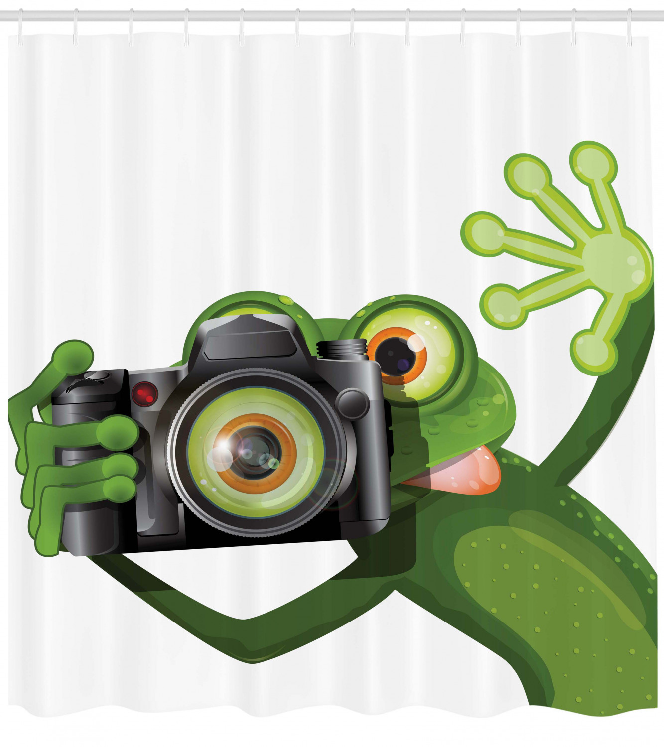 Quirky And Fun Frog Shower Curtain With Camera Print - A Perfect Addition To Your Bathroom Decor
