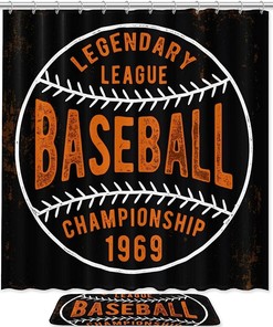 Quirky Baseball Graphic Shower Curtain In Black, A Perfect Addition To Your Fun And Sporty Bathroom Decor