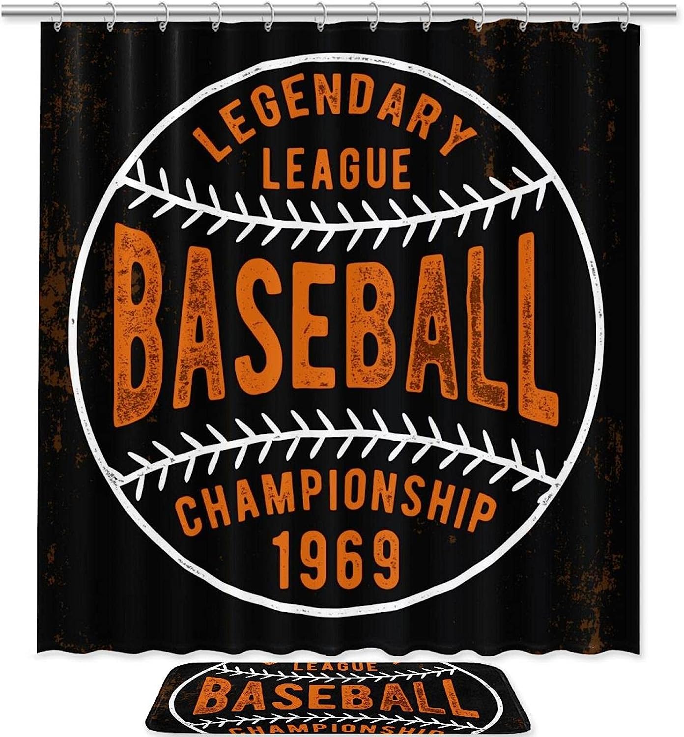 Quirky Baseball Graphic Shower Curtain In Black, A Perfect Addition To Your Fun And Sporty Bathroom Decor