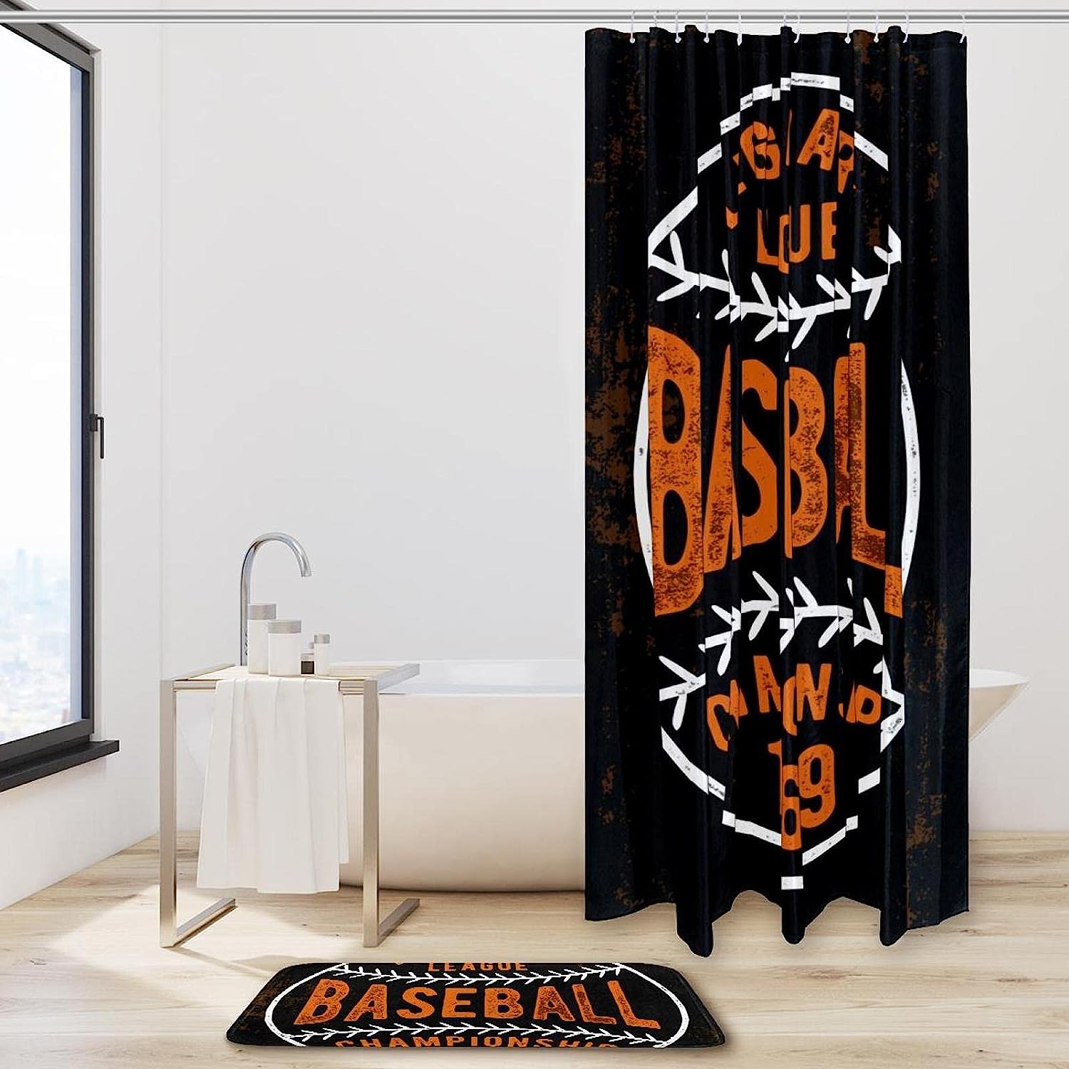 Quirky Baseball Graphic Shower Curtain In Black, A Perfect Addition To Your Fun And Sporty Bathroom Decor - Image 2