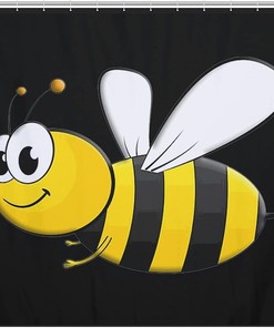 Quirky Cartoon Bee Printed Bathroom Shower Curtain For Home Decoration