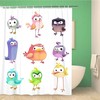 Quirky Cartoon Birds Shower Curtain with Colorful Design - Waterproof Fabric Bathroom Curtains 