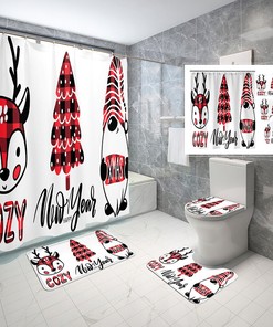 Quirky Cartoon Christmas Dwarfs Elk Print Shower Curtain For A Festive Look