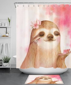 Quirky Cartoon Cute Sloth Pink Makeup Waterproof Shower Curtain For Girl'S Bathrooms