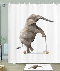 Quirky Elephant Riding A Scooter Shower Curtain With Bathroom Decor Fabric