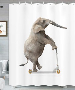 Quirky Elephant Riding A Scooter Shower Curtain With Bathroom Decor Fabric
