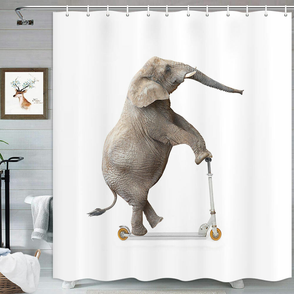 Quirky Elephant Riding A Scooter Shower Curtain With Bathroom Decor Fabric