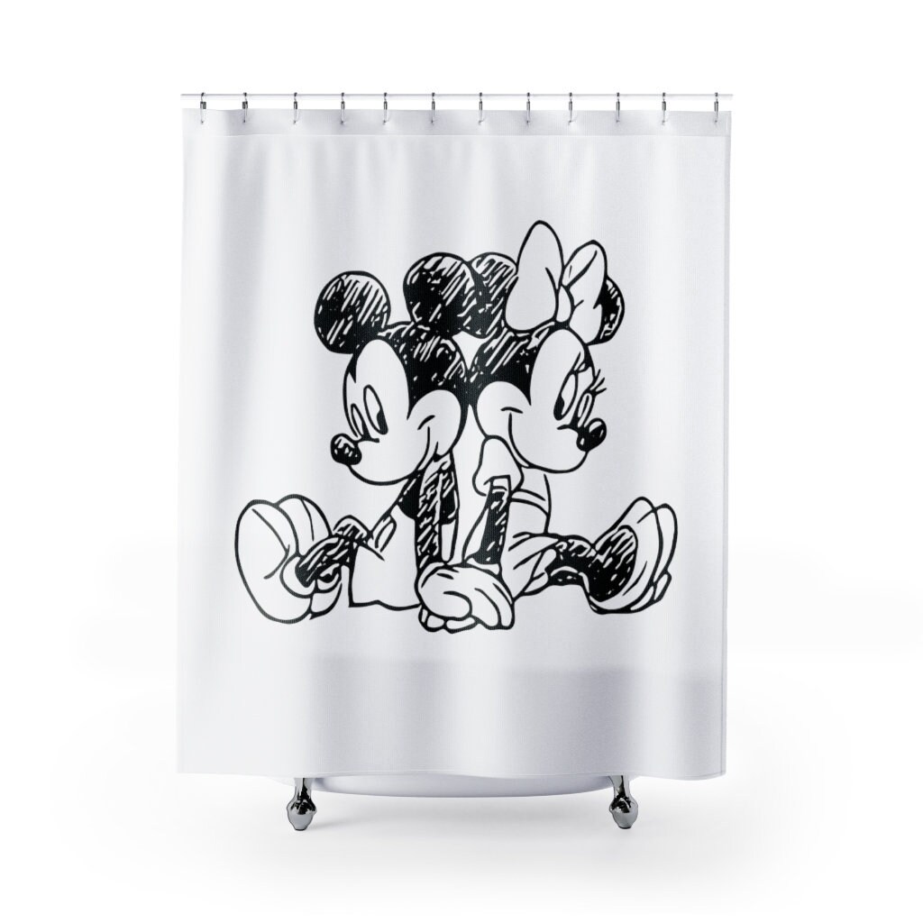 Quirky Mickey Minnie Sketch Shower Curtain For Disney Lovers - Image 2