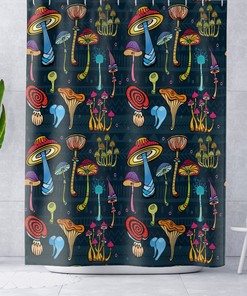 Quirky Mushroom Decor Bathroom with Black Shower Curtain - Perfect for Magic Mushroom Shower Curtain Enthusiasts