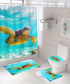 Quirky Sea Turtle Pattern Shower Curtain Waterproof Fabric for Playful Bathroom Decor