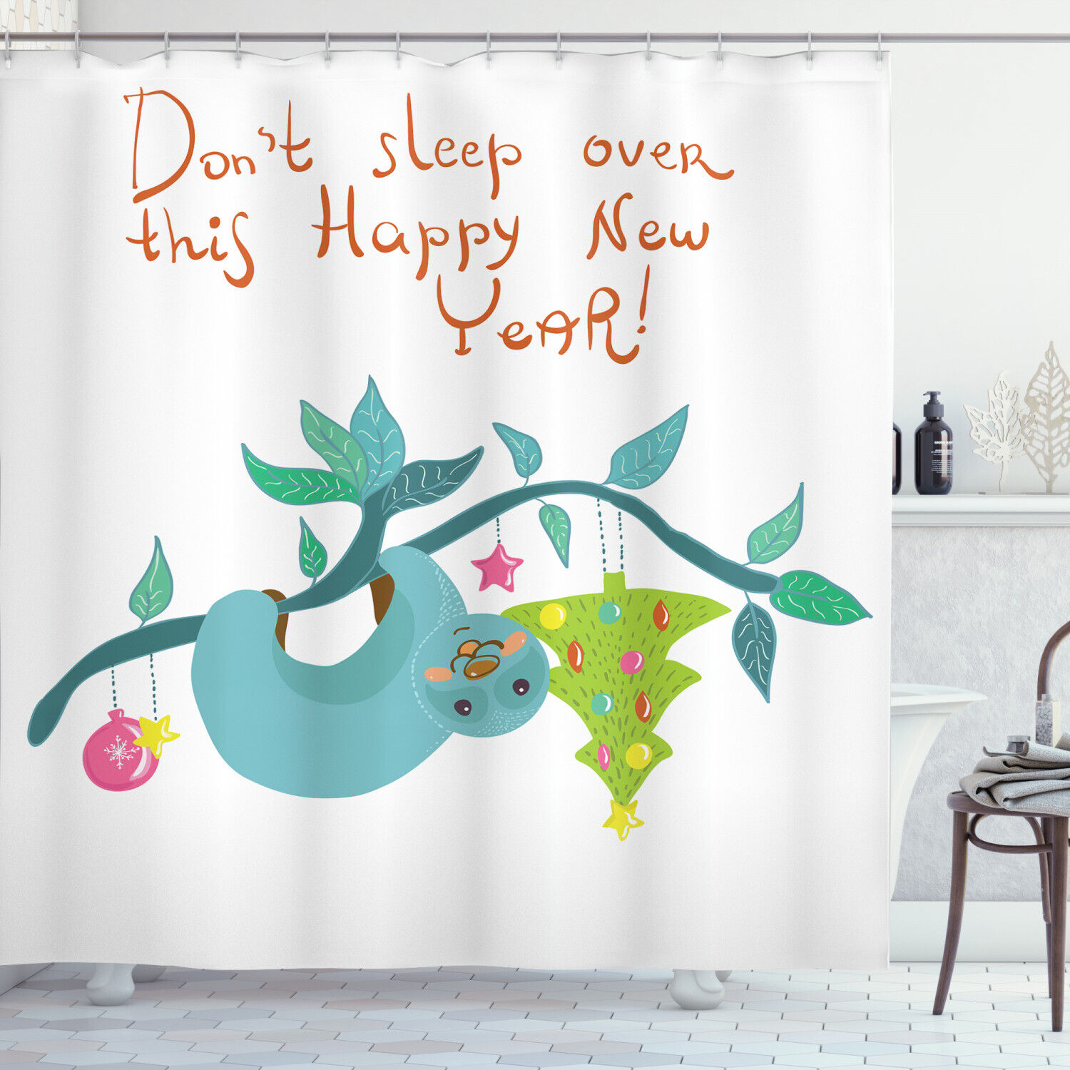 Quirky Sloth Pattern Shower Curtain, Stand Out Bathroom Decor