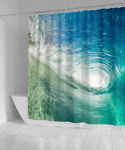 Quirky Surfer Tube Ocean Wave Shower Curtain - Waterproof and Durable Fabric, Inviting and Fun Bathroom Decor