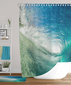Quirky Surfer Tube Ocean Wave Shower Curtain - Waterproof and Durable Fabric, Inviting and Fun Bathroom Decor