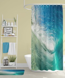 Quirky Surfer Tube Ocean Wave Shower Curtain - Waterproof and Durable Fabric, Inviting and Fun Bathroom Decor