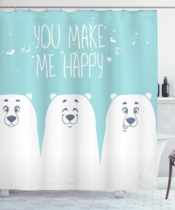 Quote Cartoon Bears Printed Shower Curtain for Kid's Bathroom Decor- Waterproof and Inspirational 