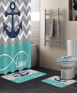 Quote Love Anchor Design With Chevron Zig Zag Ripple Grey Luxury Shower Curtains