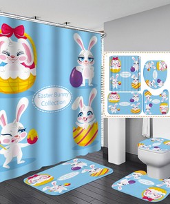 Rabbit Painting Egg Shower Curtain, Whimsical Bathroom Decor for Kids 