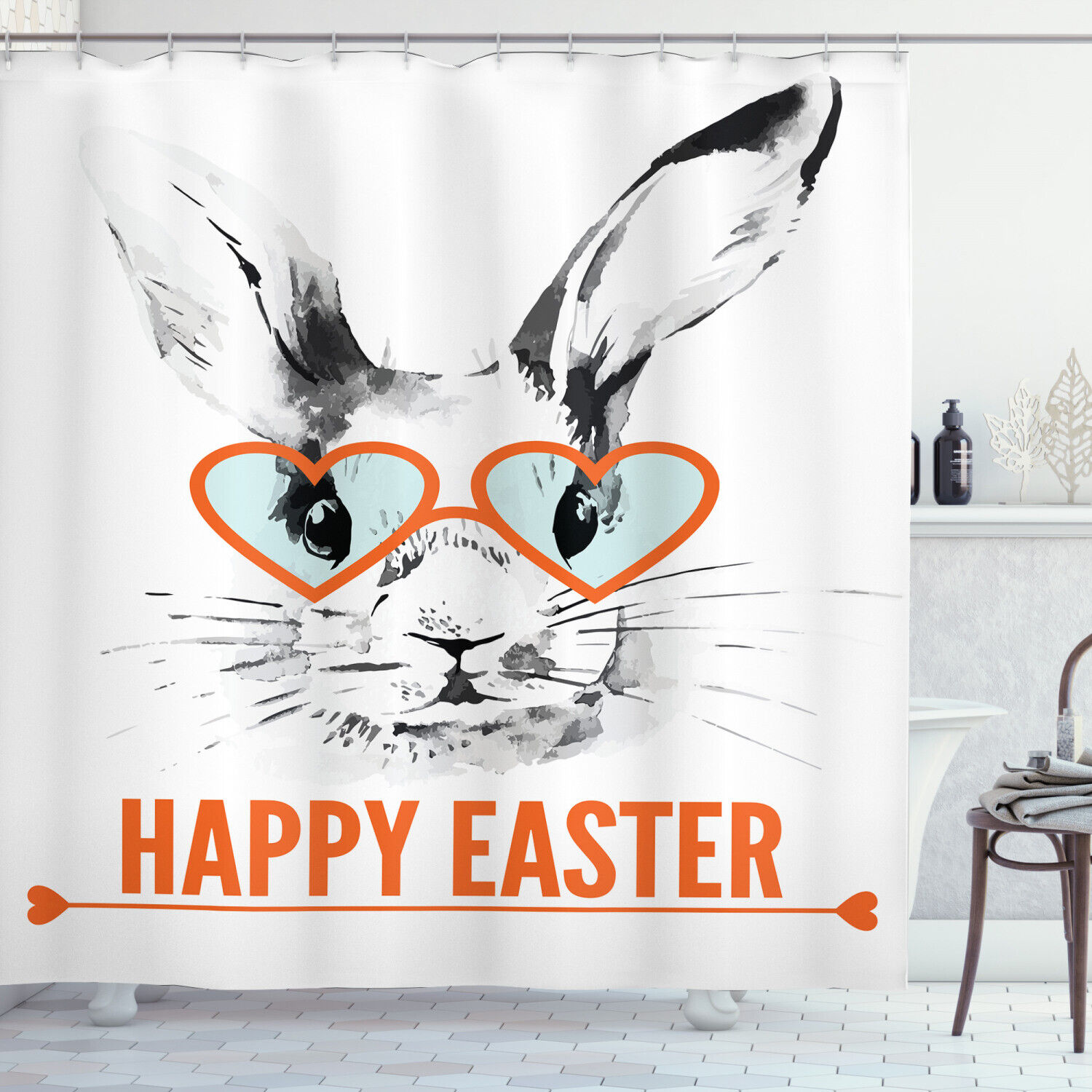 Rabbit With Glasses Vintage Bathroom Shower Curtain