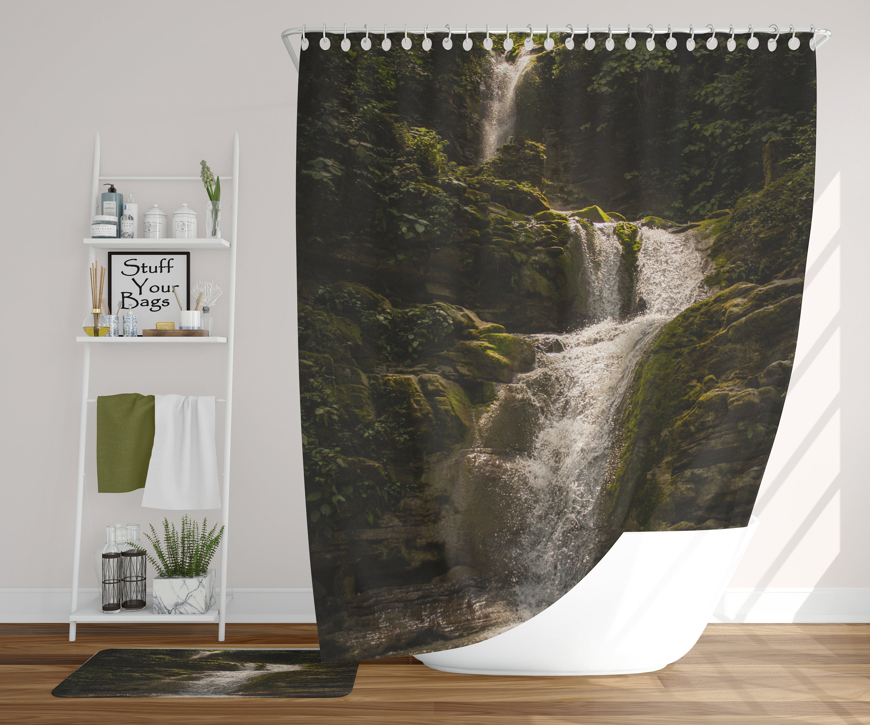 Rain Forest Shower Curtain with Irish Falls for Natural Bathroom Decor
