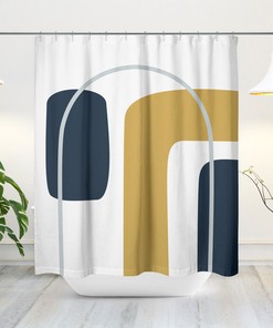 Rainbow Arch Geometric Shower Curtain, Mid-Century Modern Boho Bath Decor with Minimalist Abstract Design