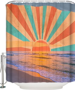 Rainbow Beach Sunset Shower Curtain, Waterproof and Washable Bathroom Decor 