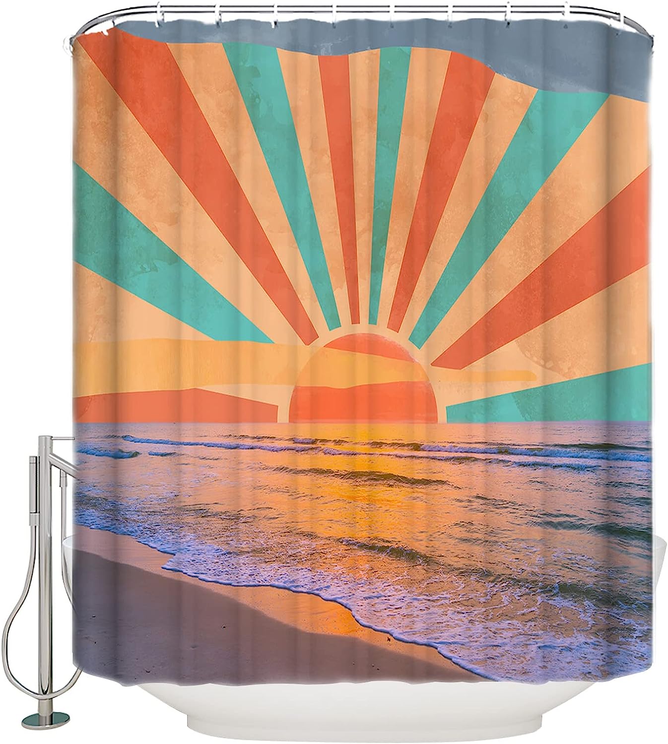 Rainbow Beach Sunset Shower Curtain, Waterproof and Washable Bathroom Decor