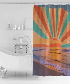 Rainbow Beach Sunset Shower Curtain, Waterproof and Washable Bathroom Decor