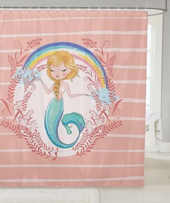 Rainbow Cloud Floral Print Mermaid Shower Curtain for Kids Girls Teens Room Decor