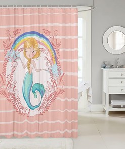 Rainbow Cloud Floral Print Mermaid Shower Curtain for Kids Girls Teens Room Decor