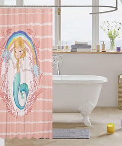 Rainbow Cloud Floral Print Mermaid Shower Curtain for Kids Girls Teens Room Decor