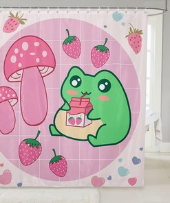 Rainbow Clouds And Grids Cartoon Frog Shower Curtain For Your Bathroom Decor