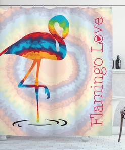 Rainbow Colored Birds Print Flamingo Shower Curtain For Fun Bathroom Decor