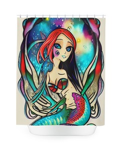 Rainbow Colored Mermaid Art Shower Curtain - Abstract Art Design Print for Modern Bathroom Decor